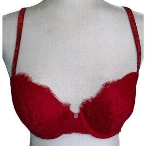 Victoria’s Secret Dream Angels Lined Demi Red Lace Bra Size 34D NEW